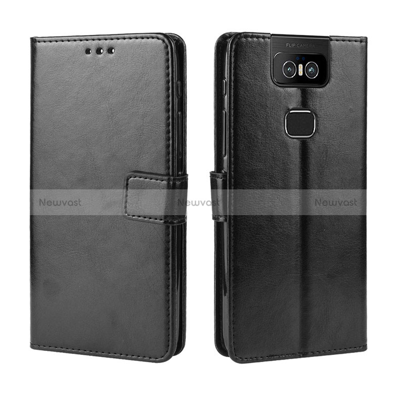 Leather Case Stands Flip Cover Holder BY5 for Asus Zenfone 6 ZS630KL Black