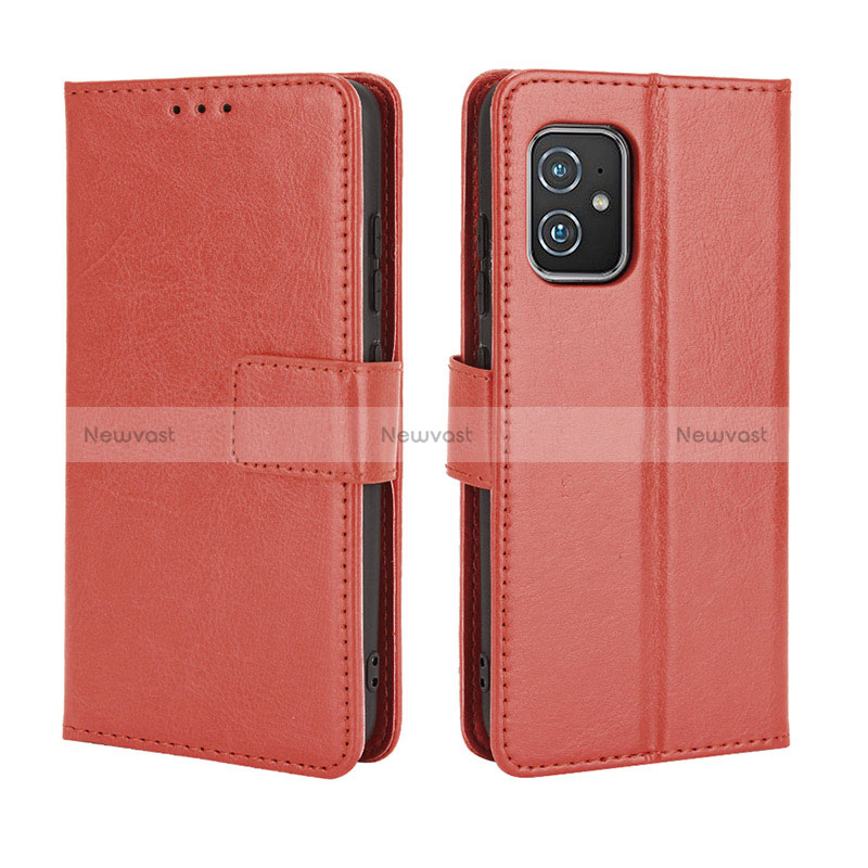 Leather Case Stands Flip Cover Holder BY5 for Asus Zenfone 8 ZS590KS Brown