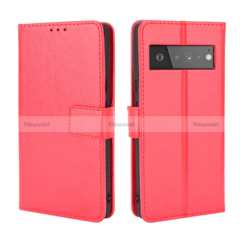 Leather Case Stands Flip Cover Holder BY5 for Google Pixel 6 5G Red