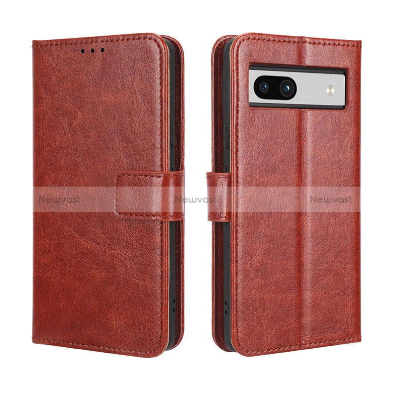 Leather Case Stands Flip Cover Holder BY5 for Google Pixel 7a 5G Brown