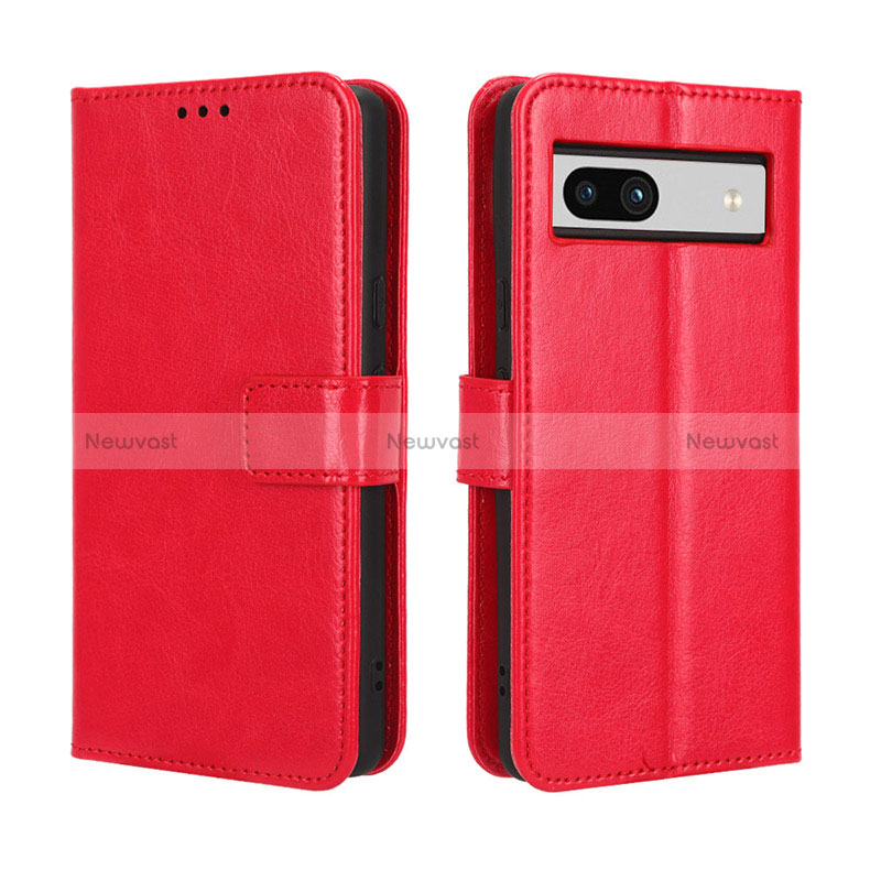 Leather Case Stands Flip Cover Holder BY5 for Google Pixel 7a 5G Red