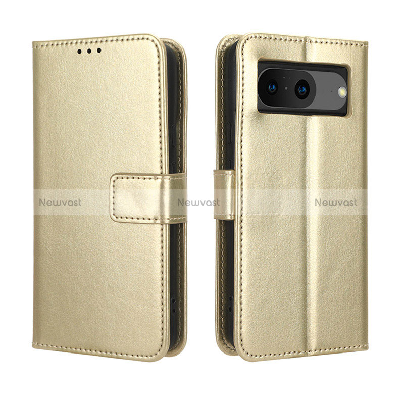 Leather Case Stands Flip Cover Holder BY5 for Google Pixel 8 5G Gold