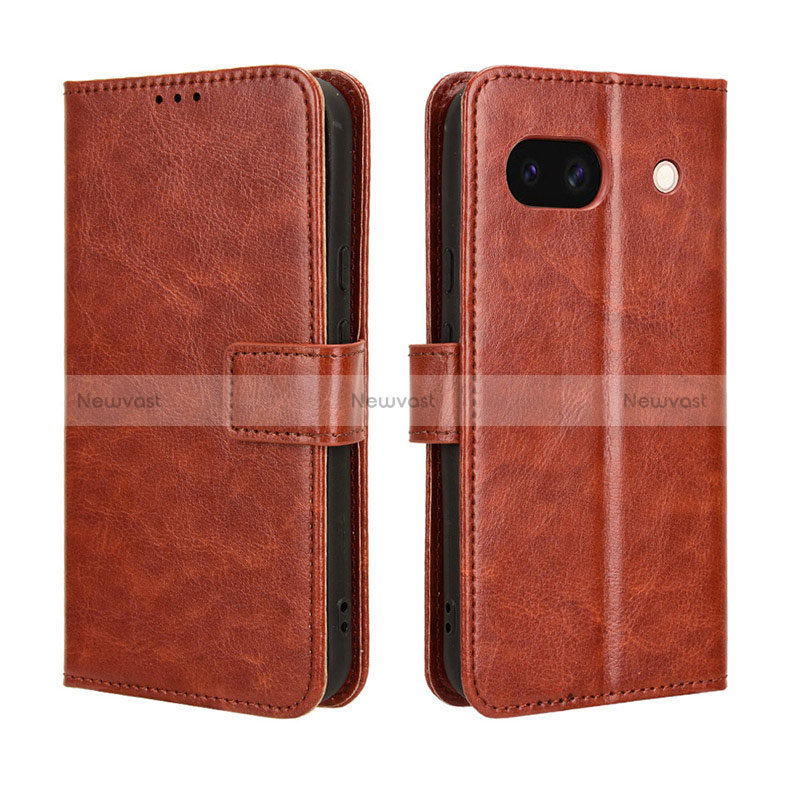 Leather Case Stands Flip Cover Holder BY5 for Google Pixel 8a 5G Brown