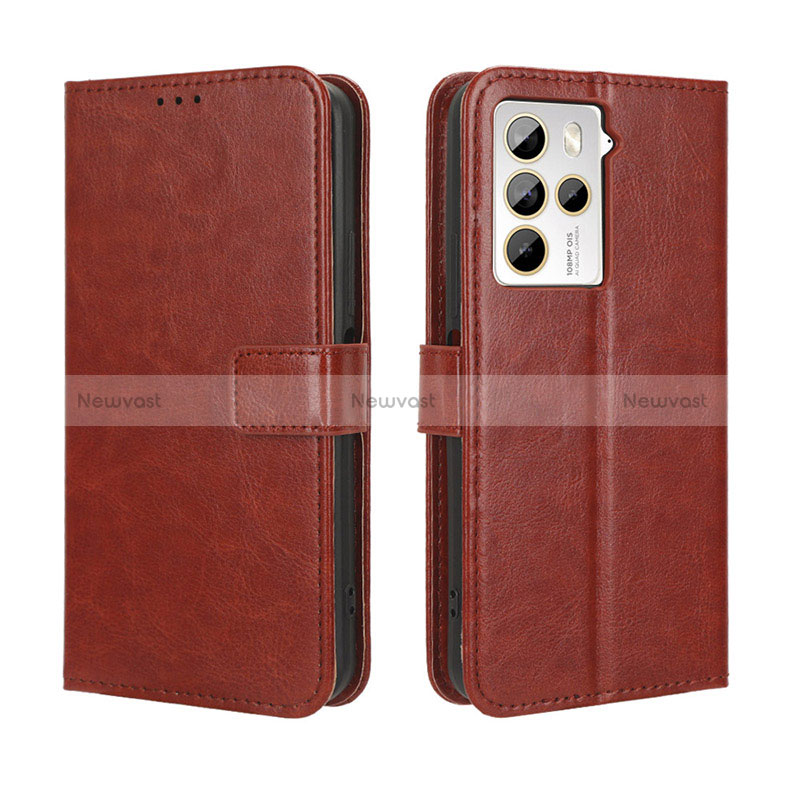 Leather Case Stands Flip Cover Holder BY5 for HTC U23 5G Brown