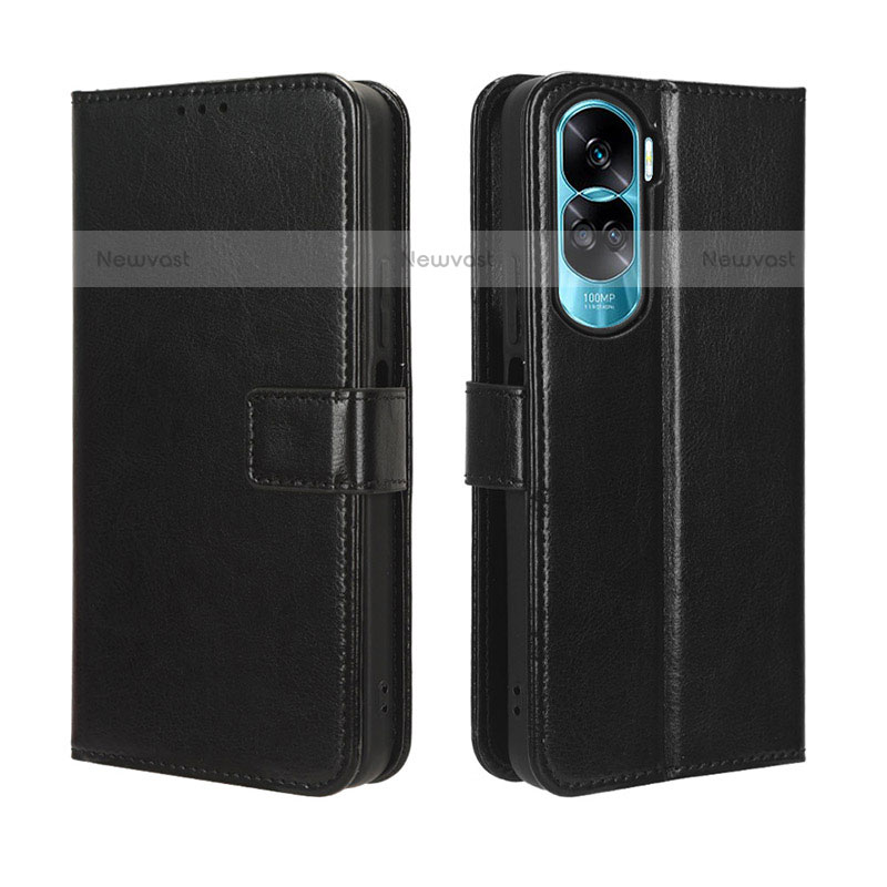 Leather Case Stands Flip Cover Holder BY5 for Huawei Honor 90 Lite 5G Black