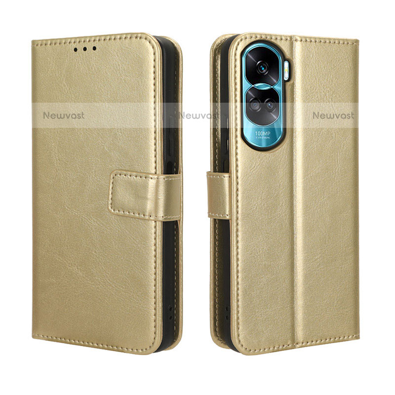 Leather Case Stands Flip Cover Holder BY5 for Huawei Honor 90 Lite 5G Gold