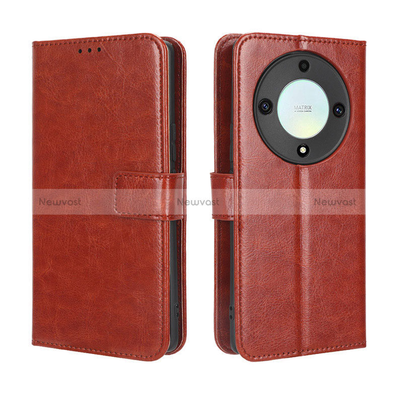 Leather Case Stands Flip Cover Holder BY5 for Huawei Honor Magic5 Lite 5G Brown