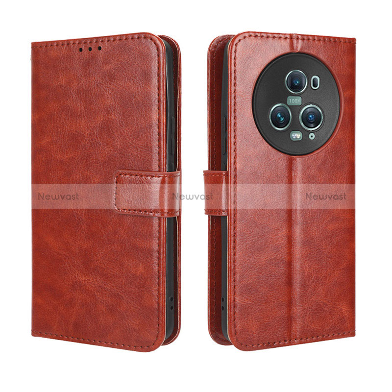 Leather Case Stands Flip Cover Holder BY5 for Huawei Honor Magic5 Pro 5G Brown