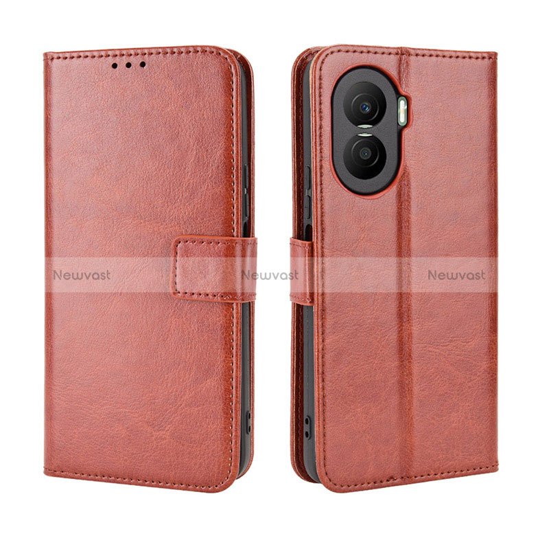 Leather Case Stands Flip Cover Holder BY5 for Huawei Honor X40i 5G Brown