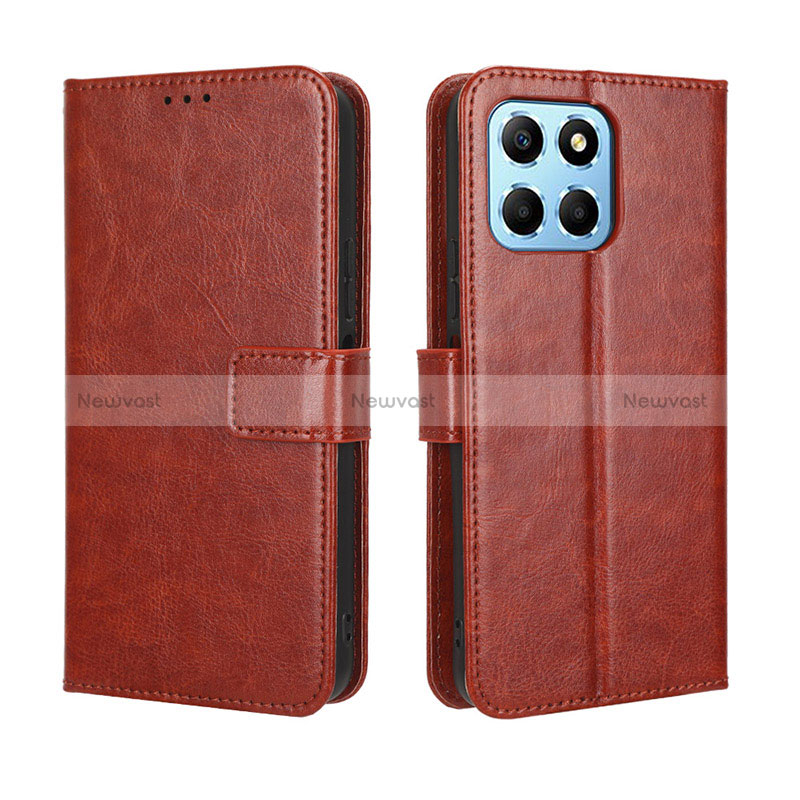 Leather Case Stands Flip Cover Holder BY5 for Huawei Honor X6 5G Brown