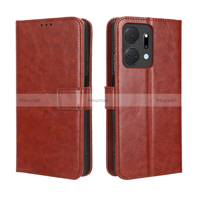 Leather Case Stands Flip Cover Holder BY5 for Huawei Honor X7a Brown