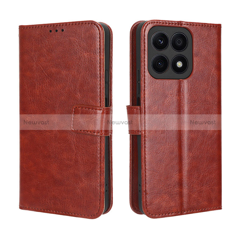 Leather Case Stands Flip Cover Holder BY5 for Huawei Honor X8a 4G Brown