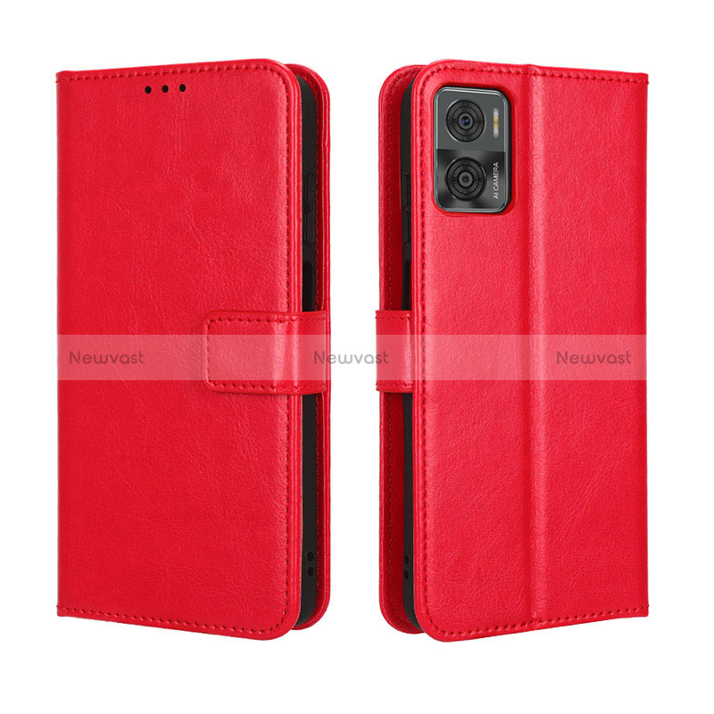 Leather Case Stands Flip Cover Holder BY5 for Motorola Moto E22 Red