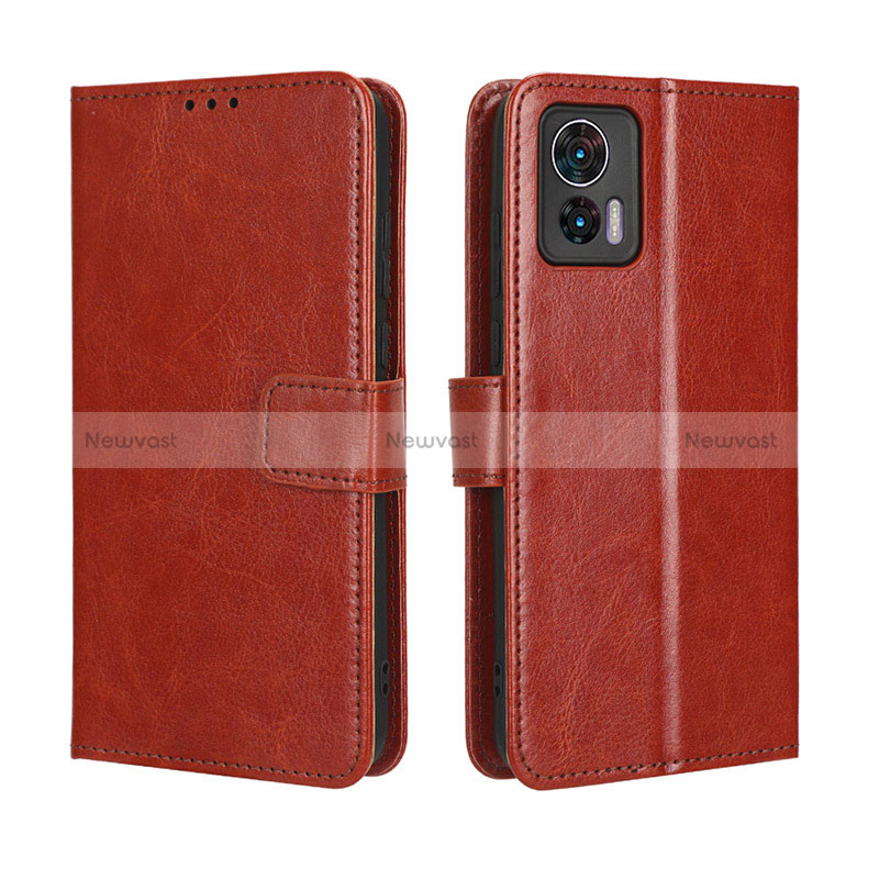 Leather Case Stands Flip Cover Holder BY5 for Motorola Moto Edge 30 Neo 5G Brown