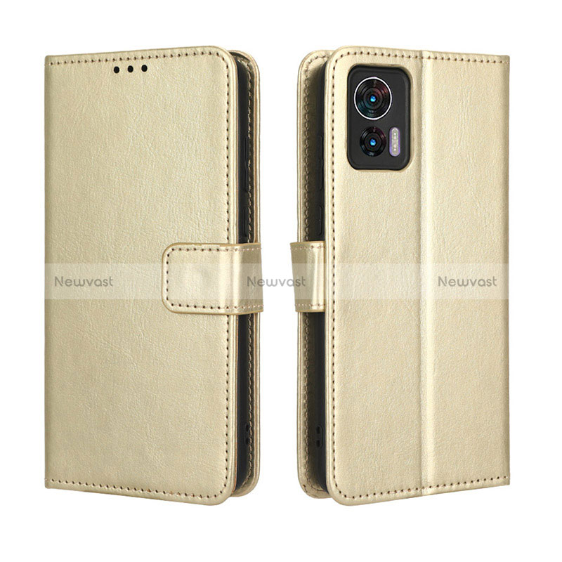 Leather Case Stands Flip Cover Holder BY5 for Motorola Moto Edge 30 Neo 5G Gold