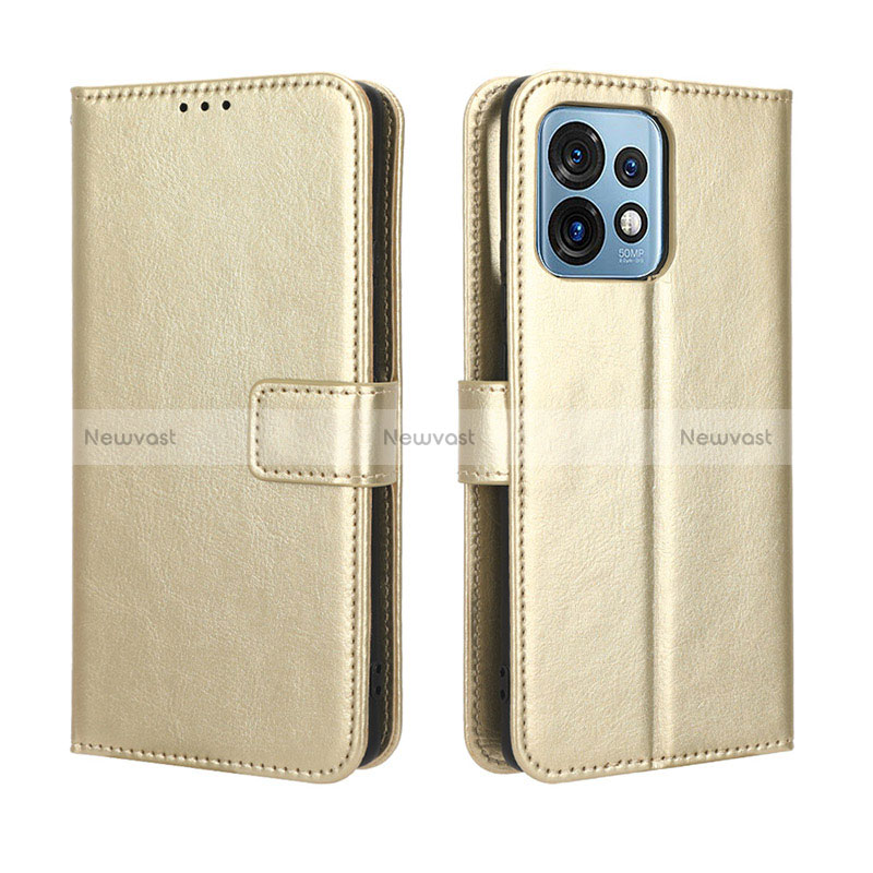 Leather Case Stands Flip Cover Holder BY5 for Motorola Moto Edge 40 Pro 5G Gold