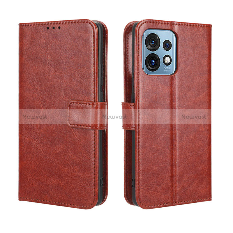 Leather Case Stands Flip Cover Holder BY5 for Motorola Moto Edge Plus (2023) 5G Brown