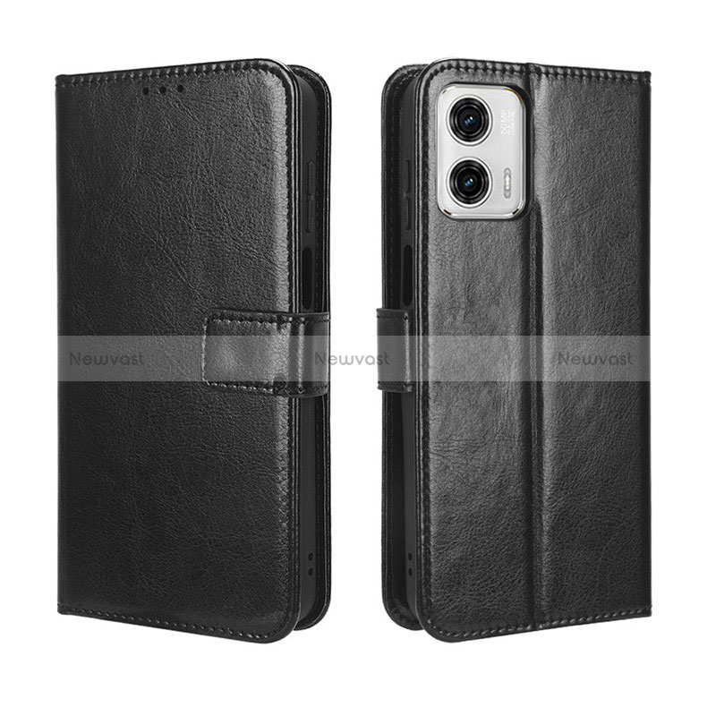 Leather Case Stands Flip Cover Holder BY5 for Motorola Moto G 5G (2023) Black