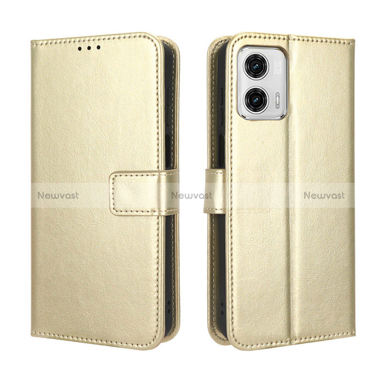 Leather Case Stands Flip Cover Holder BY5 for Motorola Moto G 5G (2023) Gold