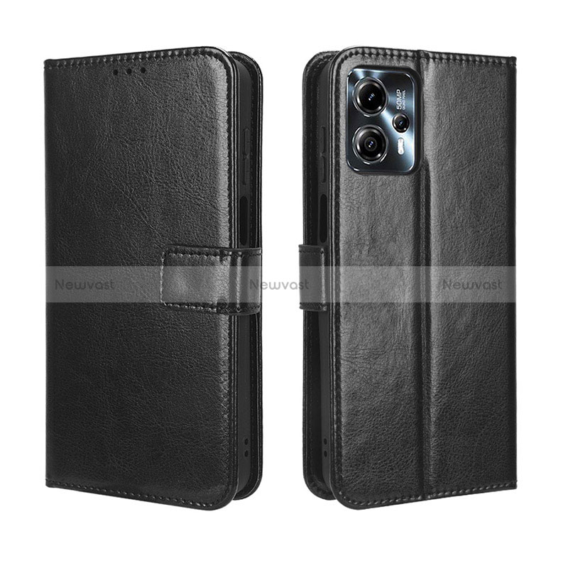 Leather Case Stands Flip Cover Holder BY5 for Motorola Moto G13 Black