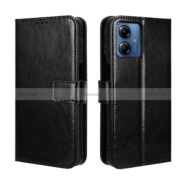 Leather Case Stands Flip Cover Holder BY5 for Motorola Moto G14 Black