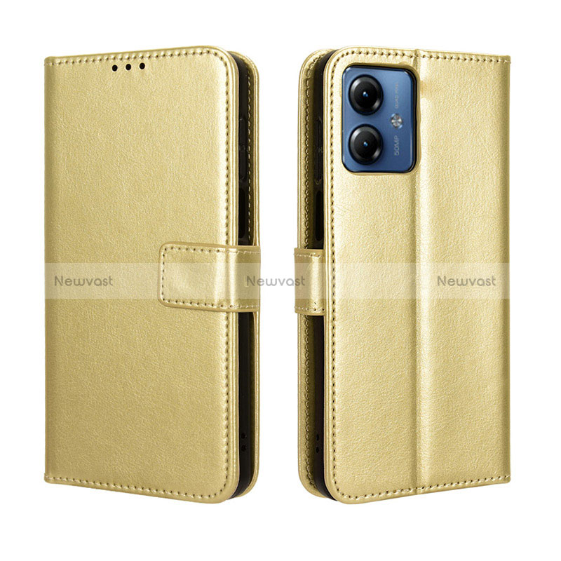 Leather Case Stands Flip Cover Holder BY5 for Motorola Moto G14 Gold