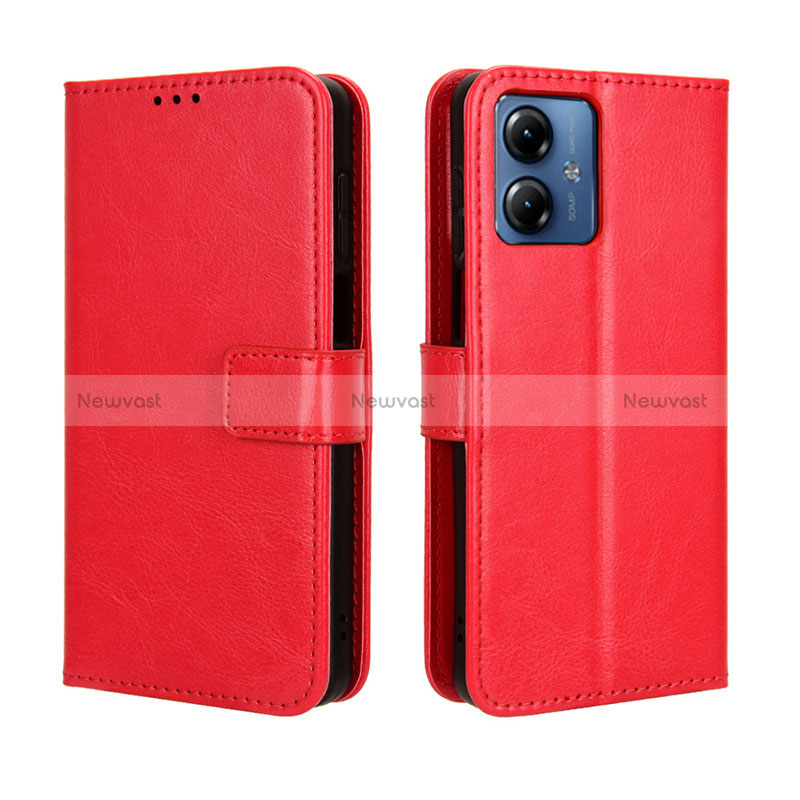 Leather Case Stands Flip Cover Holder BY5 for Motorola Moto G14 Red