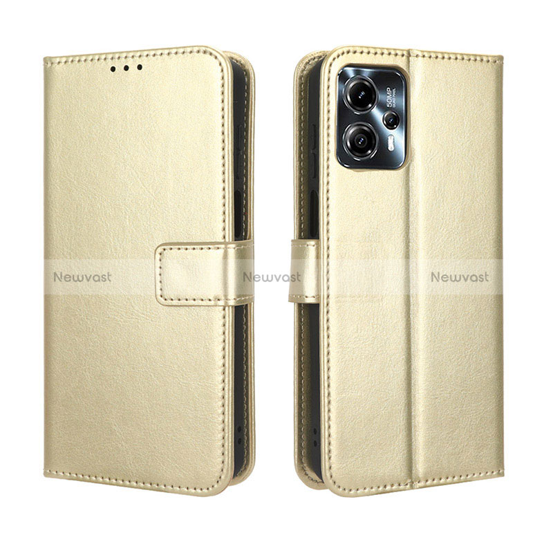 Leather Case Stands Flip Cover Holder BY5 for Motorola Moto G23 Gold