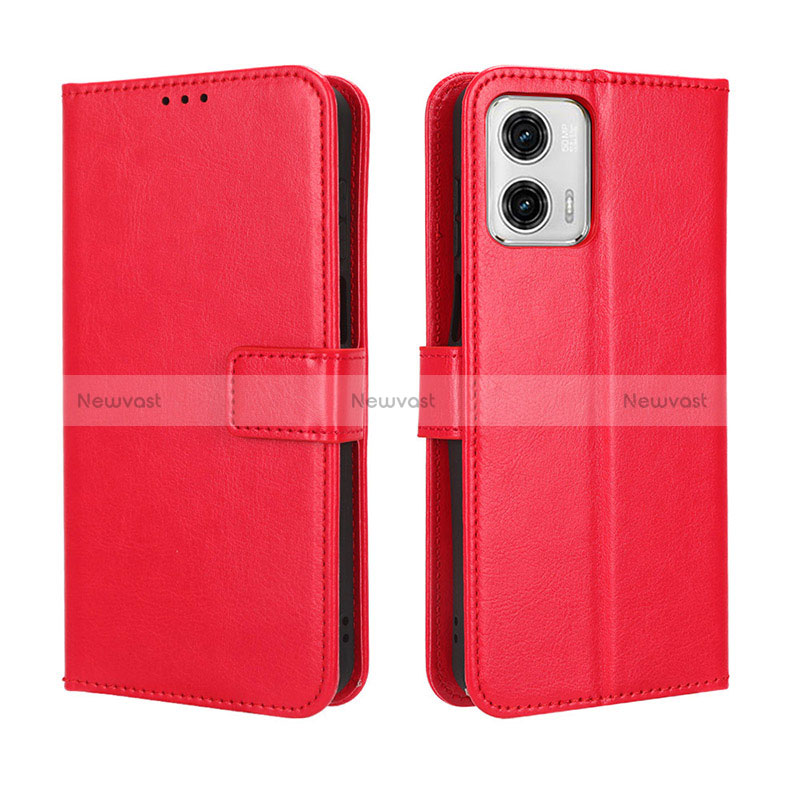 Leather Case Stands Flip Cover Holder BY5 for Motorola Moto G53j 5G Red