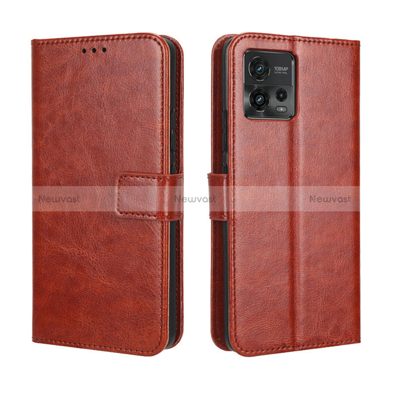 Leather Case Stands Flip Cover Holder BY5 for Motorola Moto G72 Brown