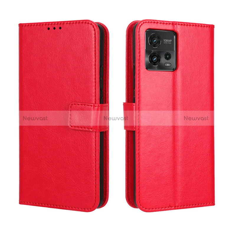 Leather Case Stands Flip Cover Holder BY5 for Motorola Moto G72 Red