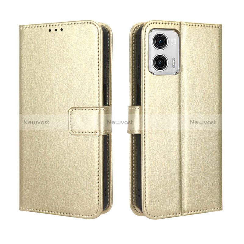 Leather Case Stands Flip Cover Holder BY5 for Motorola Moto G73 5G Gold