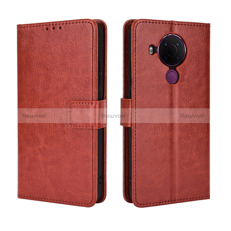 Leather Case Stands Flip Cover Holder BY5 for Nokia 5.4 Brown