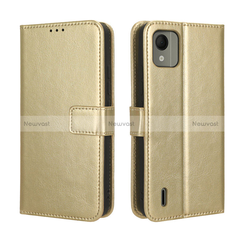 Leather Case Stands Flip Cover Holder BY5 for Nokia C110 Gold