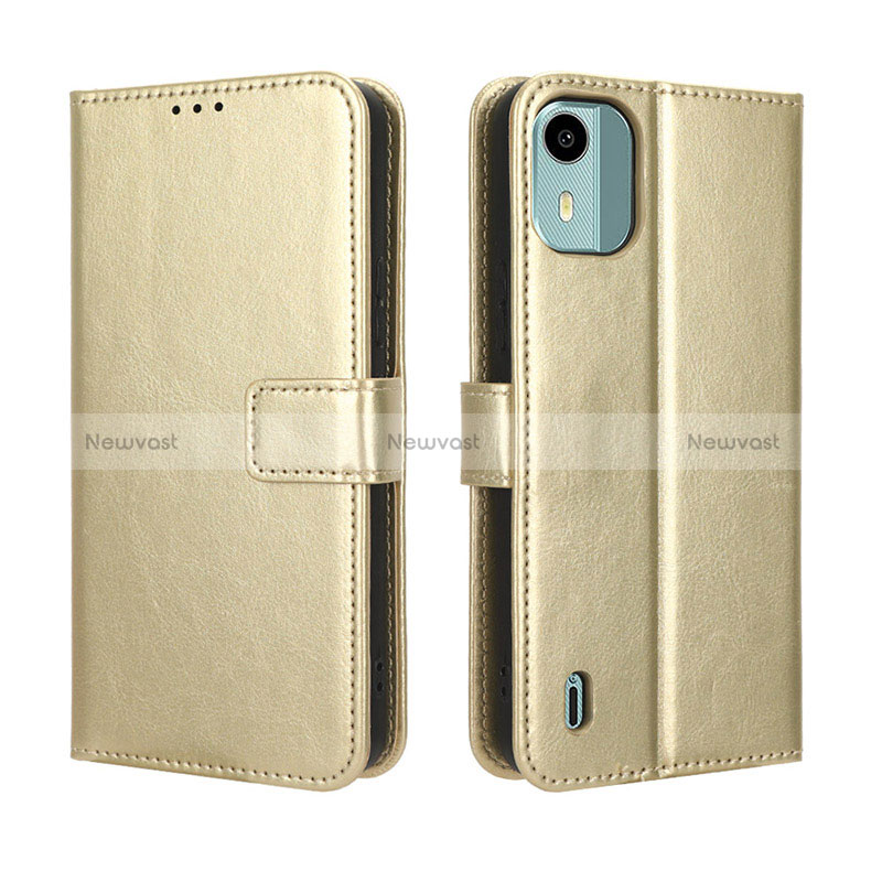 Leather Case Stands Flip Cover Holder BY5 for Nokia C12 Plus Gold