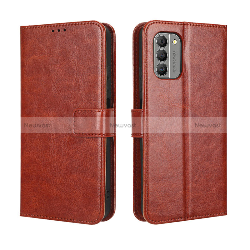 Leather Case Stands Flip Cover Holder BY5 for Nokia G400 5G Brown