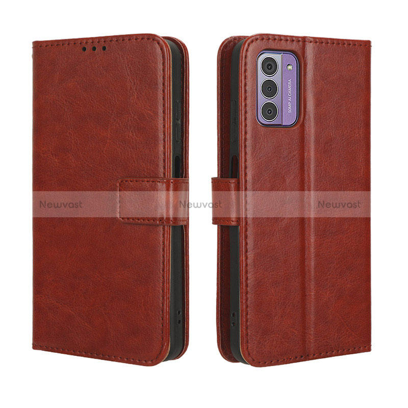 Leather Case Stands Flip Cover Holder BY5 for Nokia G42 5G Brown