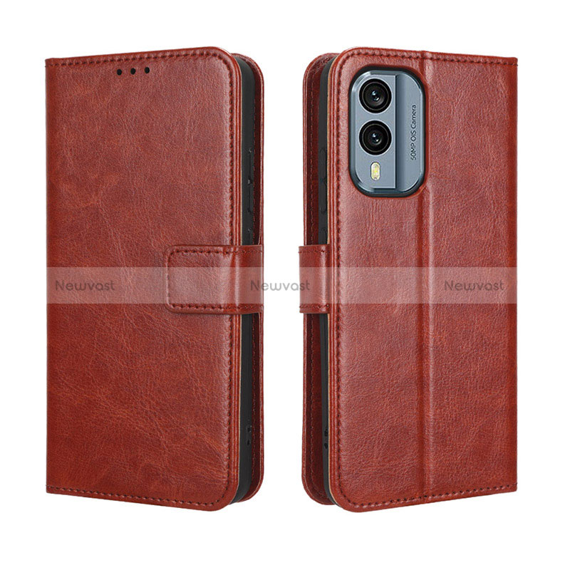 Leather Case Stands Flip Cover Holder BY5 for Nokia X30 5G Brown