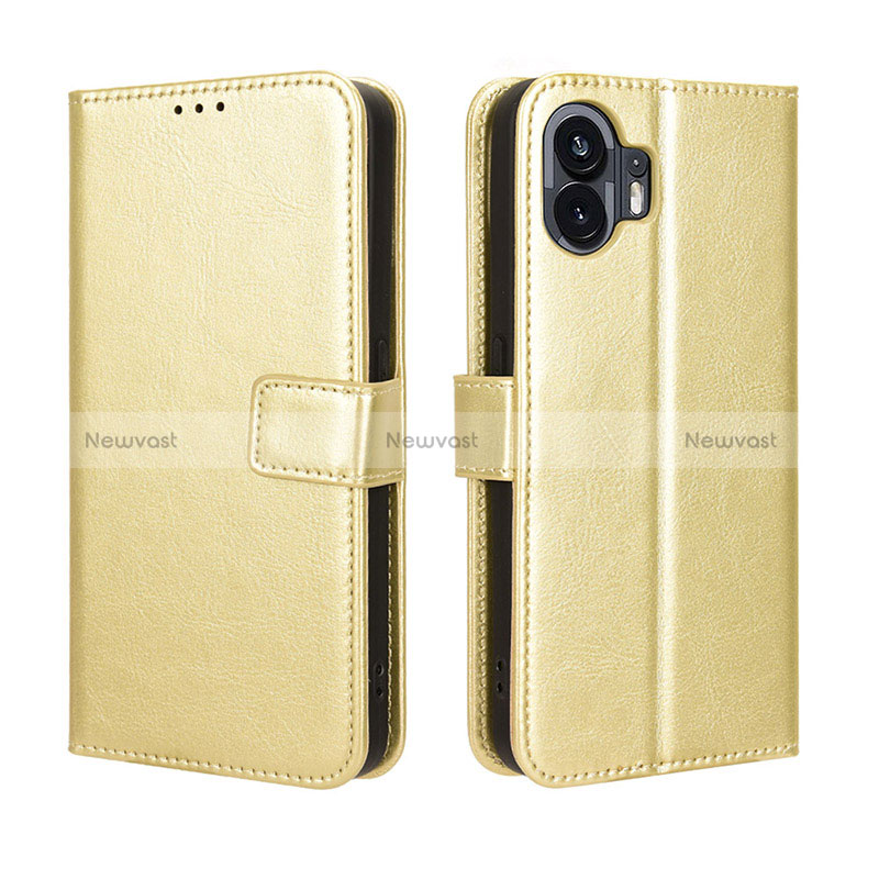 Leather Case Stands Flip Cover Holder BY5 for Nothing Phone 2 Gold