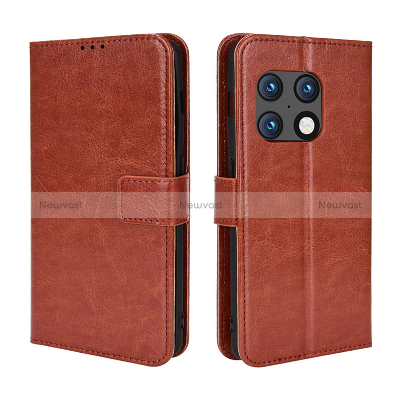 Leather Case Stands Flip Cover Holder BY5 for OnePlus 10 Pro 5G Brown