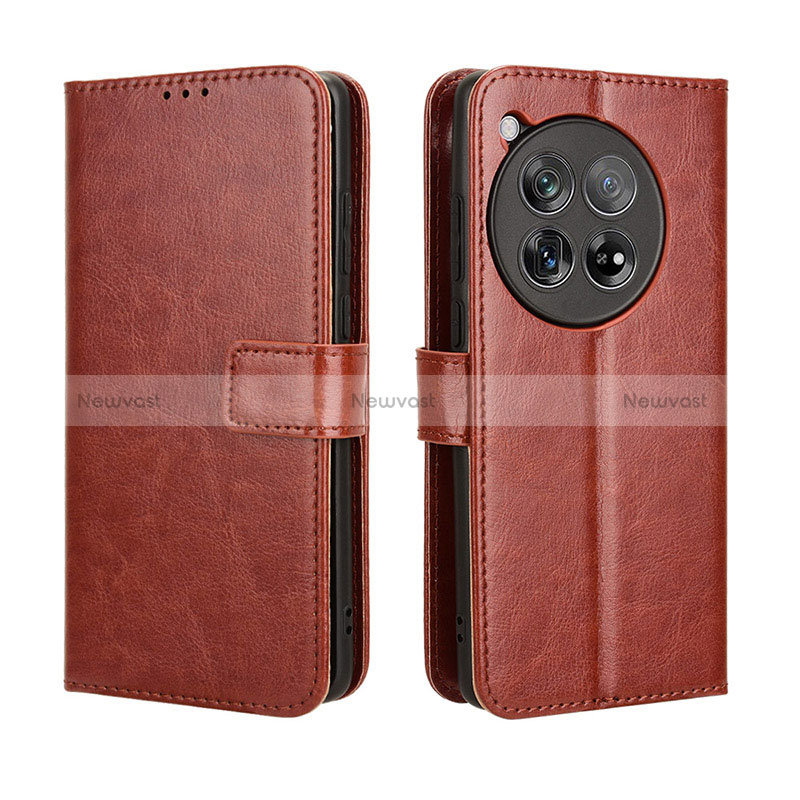 Leather Case Stands Flip Cover Holder BY5 for OnePlus 12 5G Brown