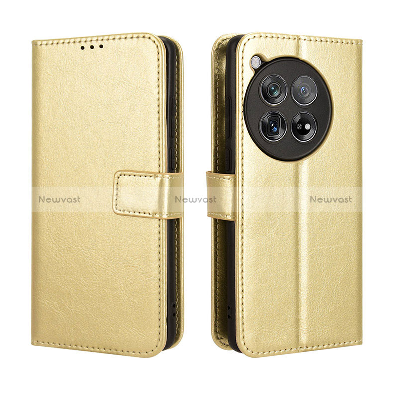 Leather Case Stands Flip Cover Holder BY5 for OnePlus 12 5G Gold