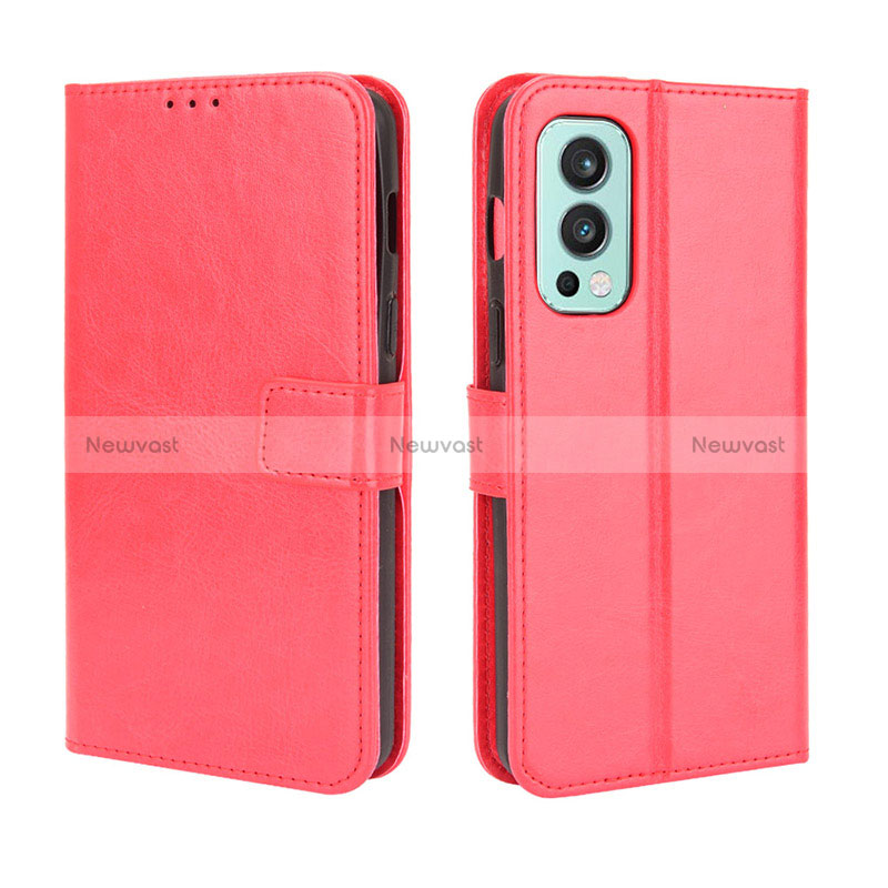 Leather Case Stands Flip Cover Holder BY5 for OnePlus Nord 2 5G Red