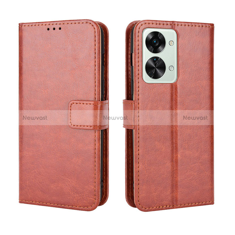 Leather Case Stands Flip Cover Holder BY5 for OnePlus Nord 2T 5G Brown