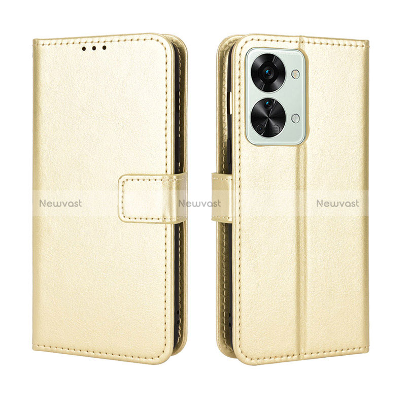 Leather Case Stands Flip Cover Holder BY5 for OnePlus Nord 2T 5G Gold