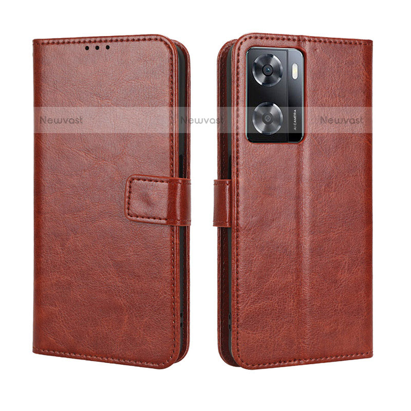 Leather Case Stands Flip Cover Holder BY5 for OnePlus Nord N20 SE Brown