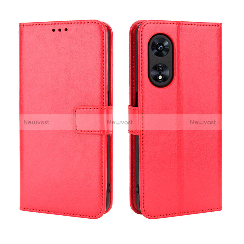 Leather Case Stands Flip Cover Holder BY5 for Oppo A1x 5G Red