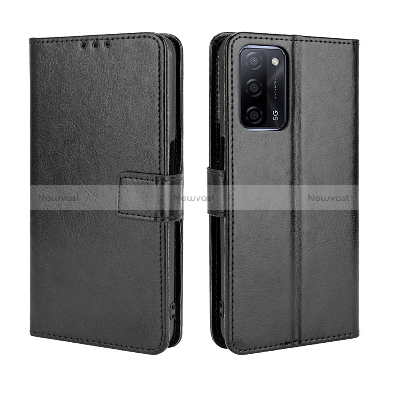 Leather Case Stands Flip Cover Holder BY5 for Oppo A53s 5G Black