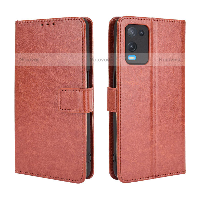 Leather Case Stands Flip Cover Holder BY5 for Oppo A54 4G Brown