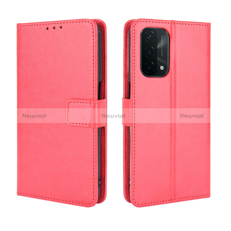 Leather Case Stands Flip Cover Holder BY5 for Oppo A54 5G Red